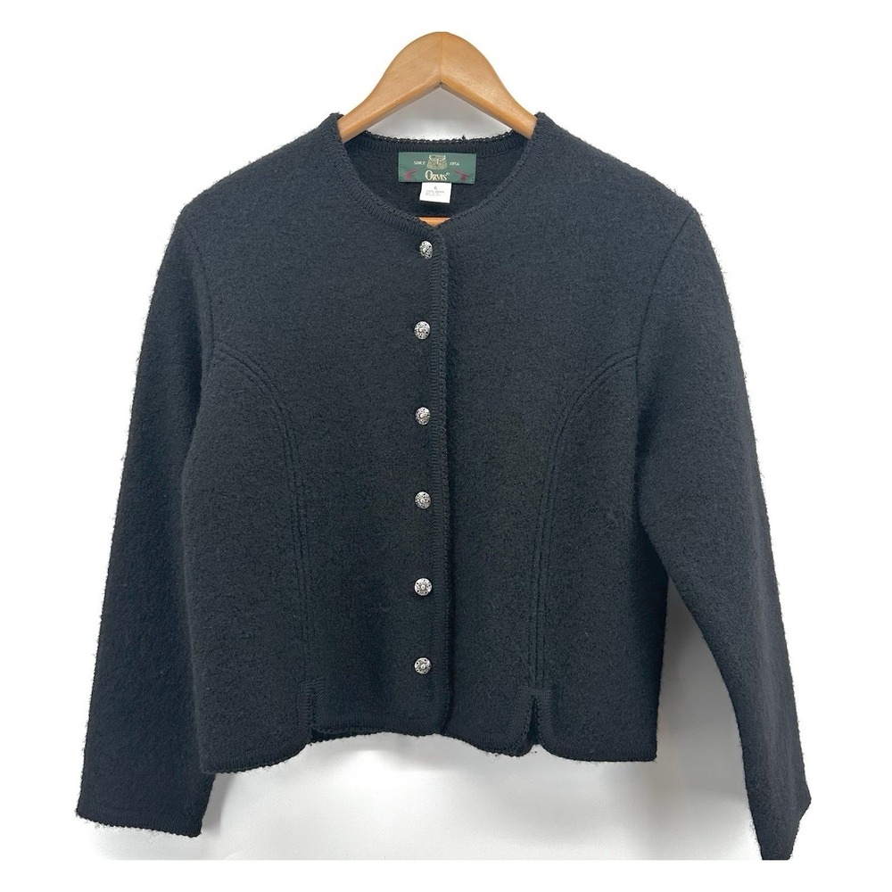 VTG Orvis Sweater Womens XL Black Wool Cardigan Old Money Dark Academia GG20